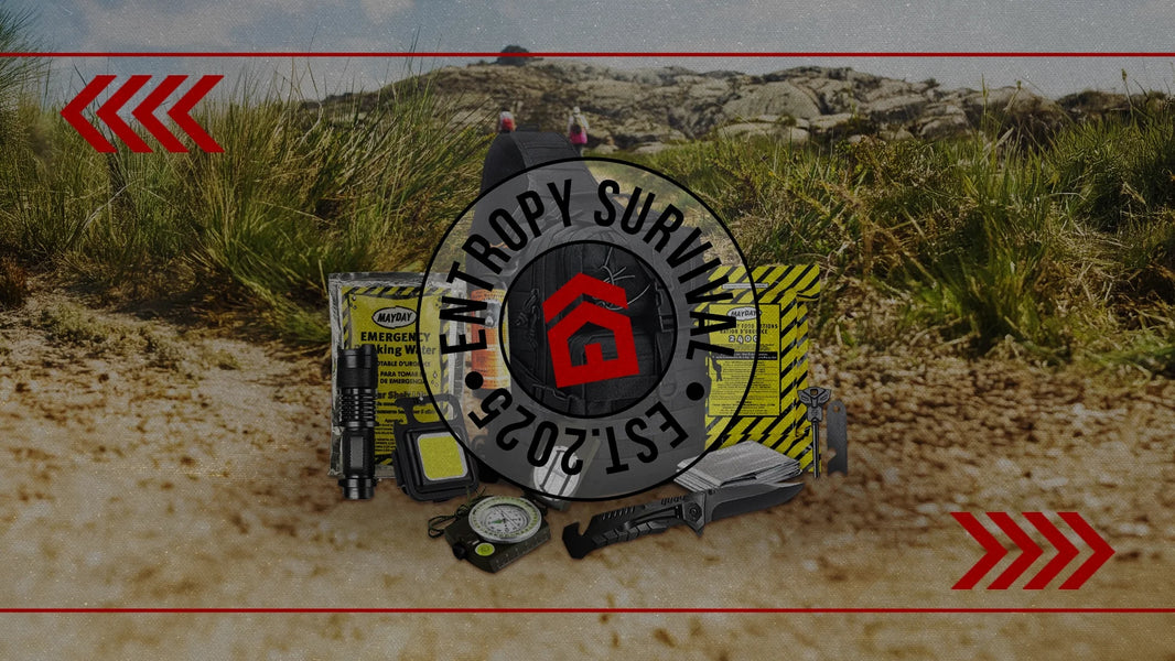 Complete bug out bag with emergency supplies and survival gear laid out for disaster preparedness