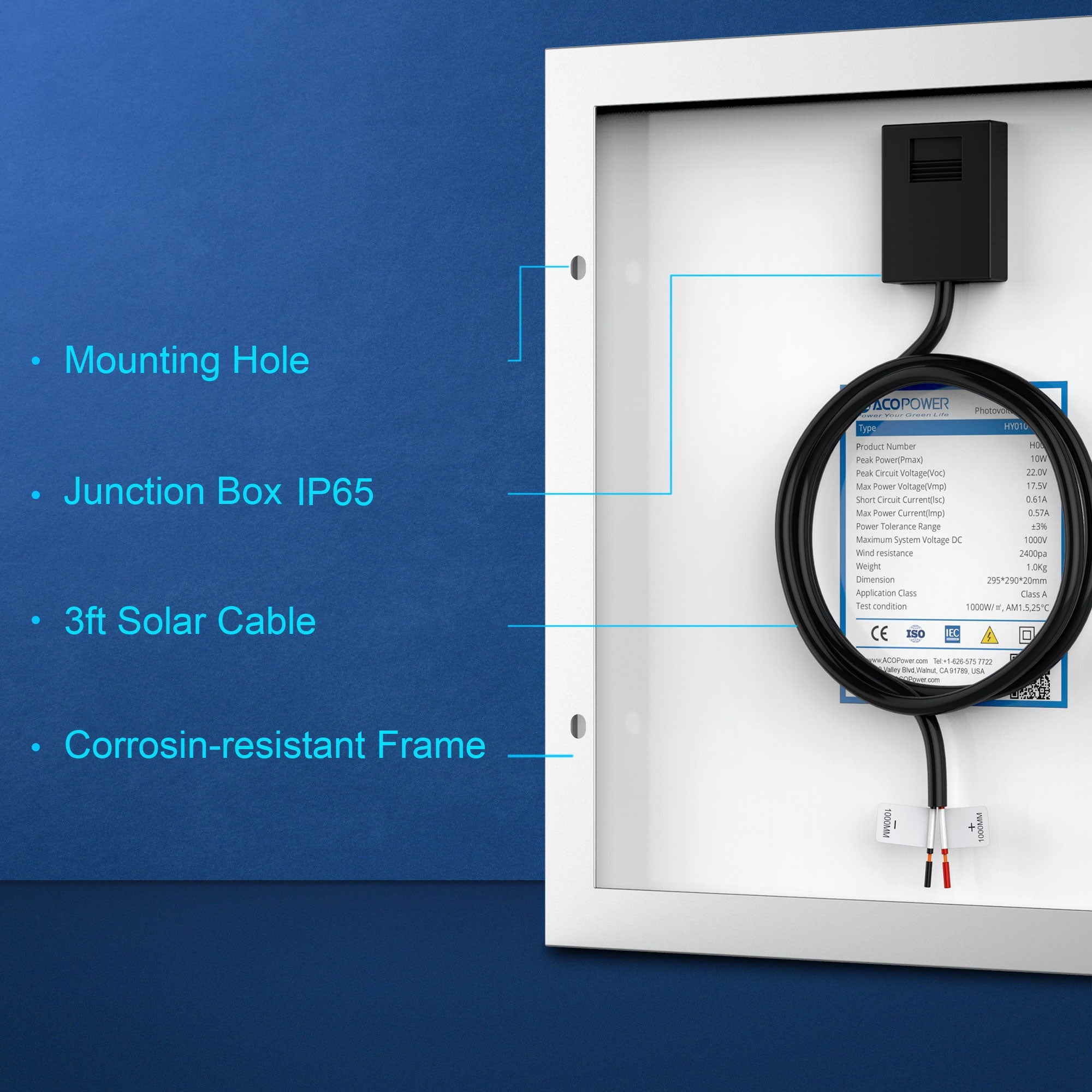 10 Watt 12 Volt Monocrystalline Solar Panel (SC)