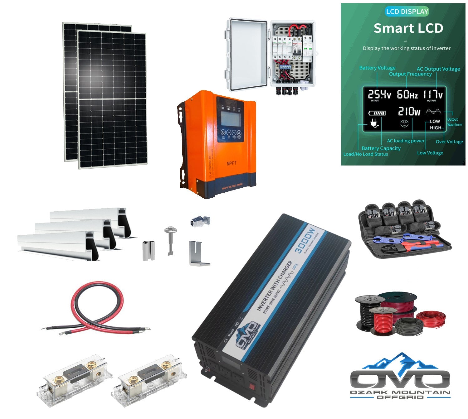 1.1KW Offgrid Solar Kit + 3KW Inverter/Charger + 60A MPPT Charge Controller (SC)