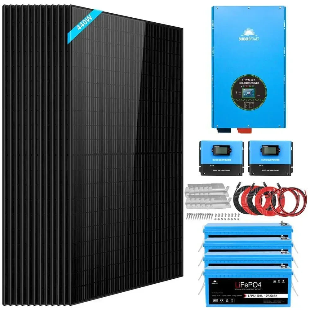 Complete off Grid Solar Kit 12000W 48V 120V/240V output 10.24KWH Lithi