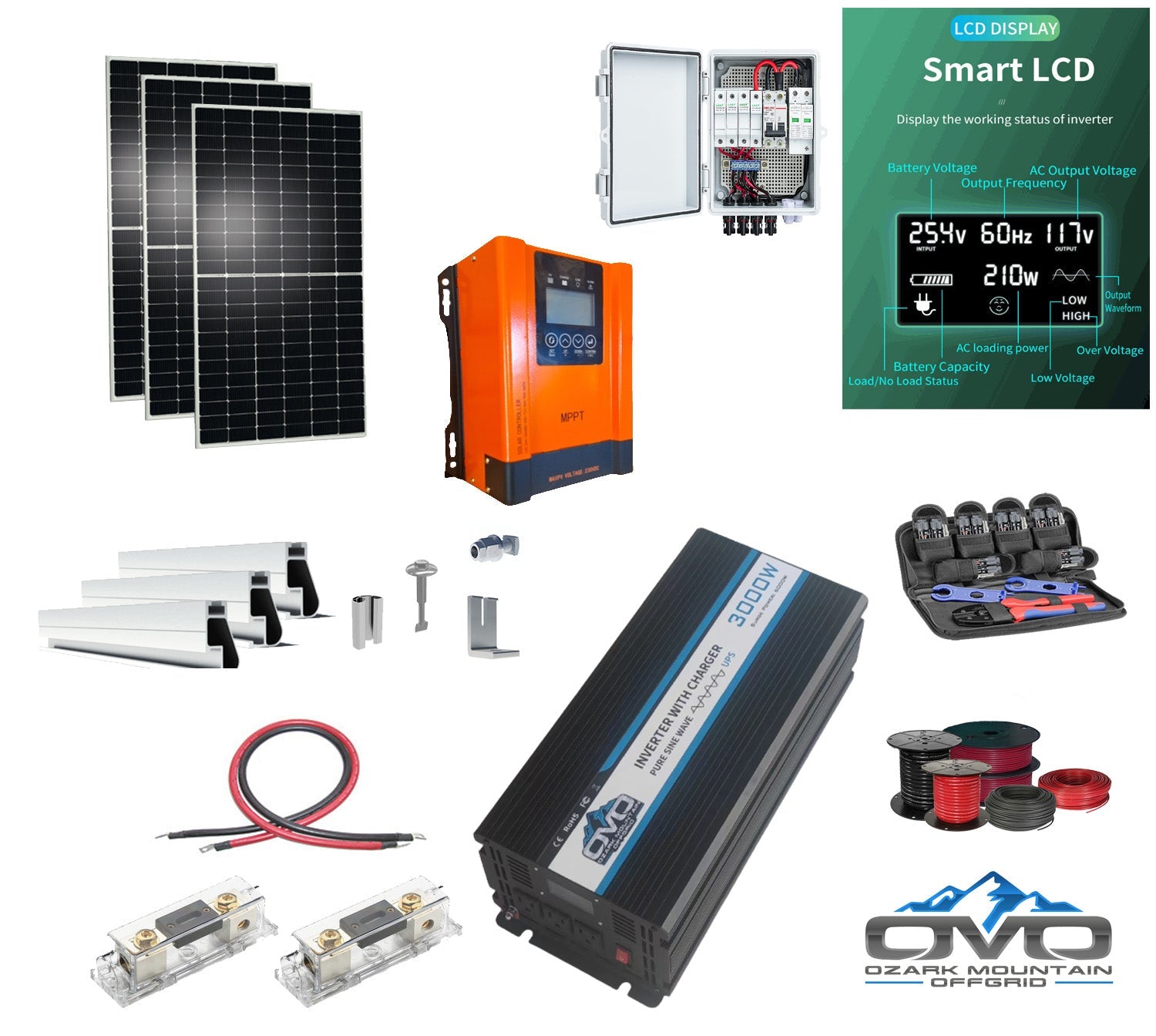 1.65KW Offgrid Solar Kit + 3KW Inverter/Charger + 60A MPPT Charge Controller (SC)