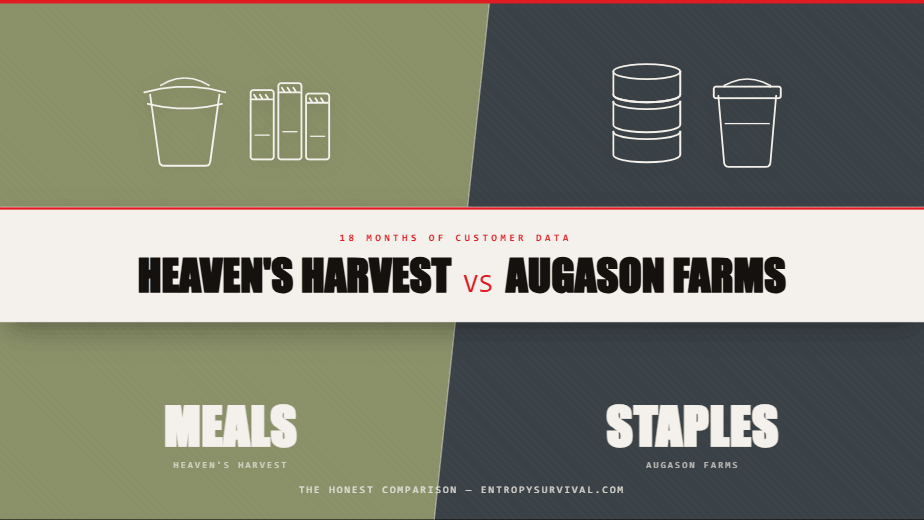 Heaven's Harvest vs Augason Farms: What 18 Months of Real Customer Data Taught Us