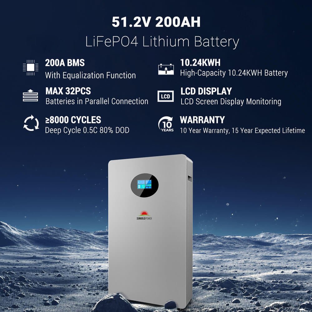 Wall-mounted X LiFePO4 LITHIUM BATTERY 51.2V 200AH SG48200T