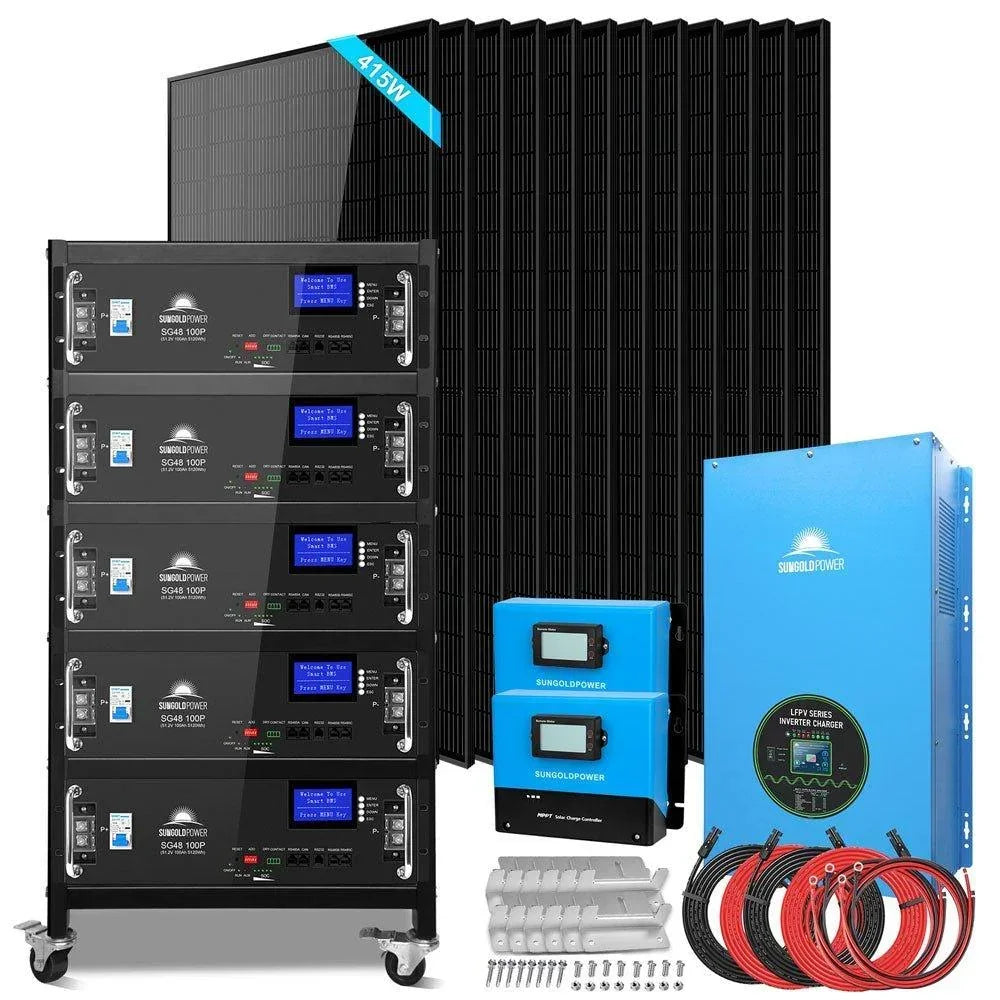 Off-Grid Solar Kit 12000W 48VDC 120V/240V 25.6KWH Lithium Battery 12 X 415 Watts Solar Panels SGR-12K20E