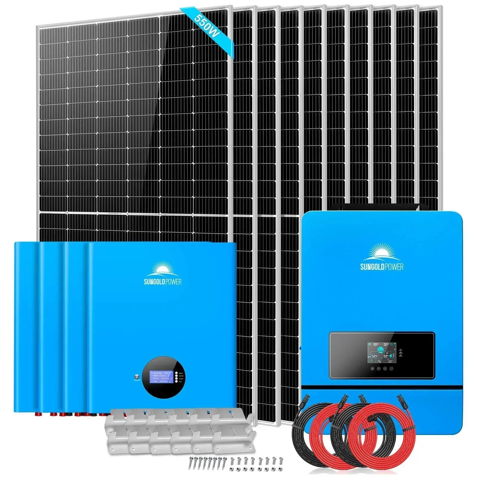 Off Grid Solar Kit 10 X 550 Watts Solar Panels 4 X 5.12KWh Powerwall Lithium Battery 10KW Solar Inverter 48vdc 120v/240v SGM-10K20