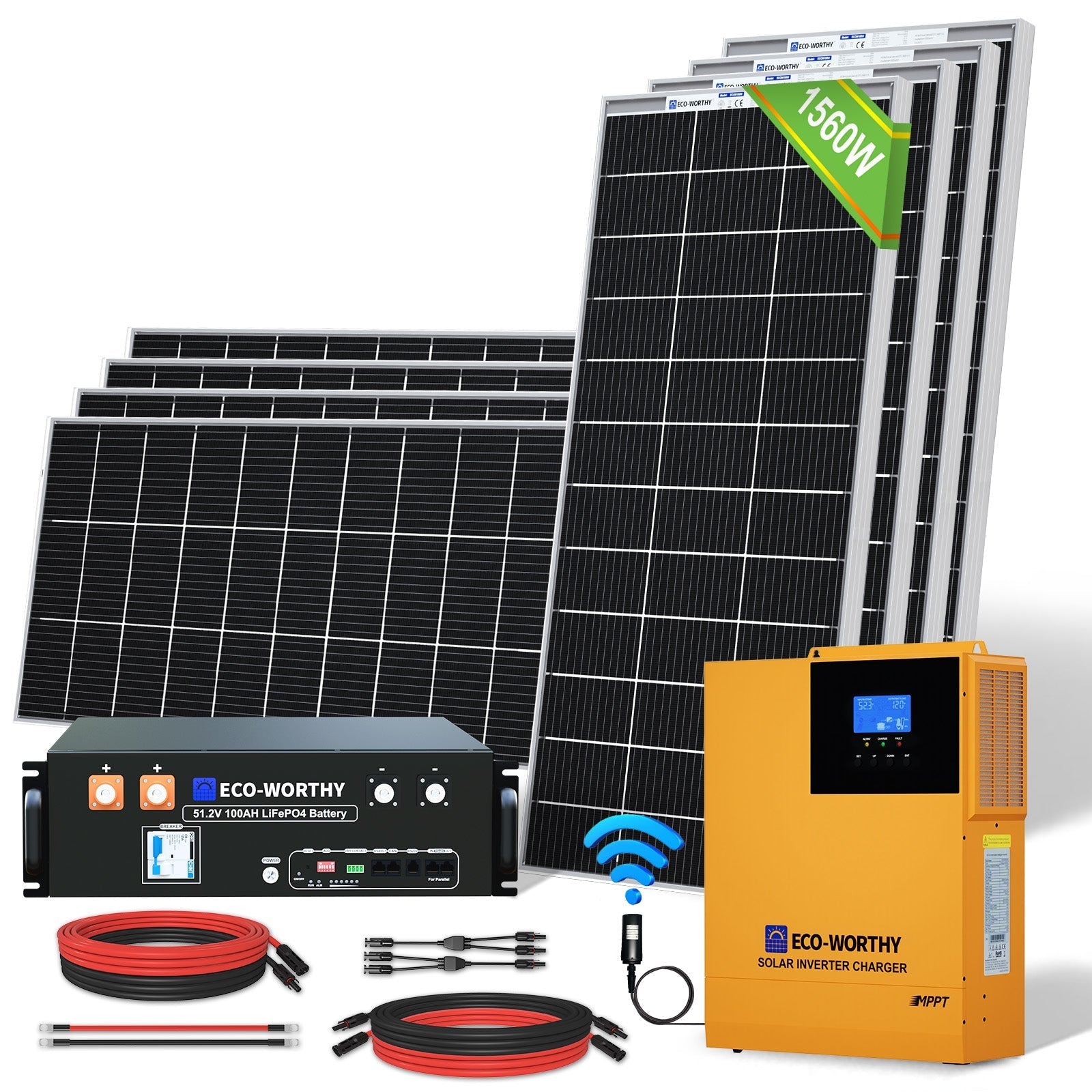 Eco-Worthy 1560W 48V (8×195W) Complete Off-Grid Solar Kit | 3.5kW Inverter + 48V 100Ah Rack Battery (SC)