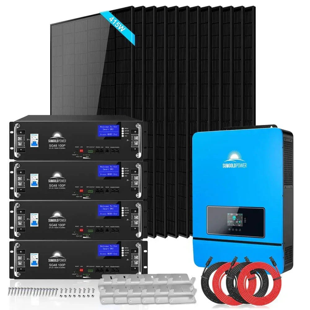 Off Grid Solar Kit 12 X 415 Watts Solar Panels 4 X 5.12kwh Lithium Battery 8000W Solar Inverter 48VDC 120V/240V SGM-8K20