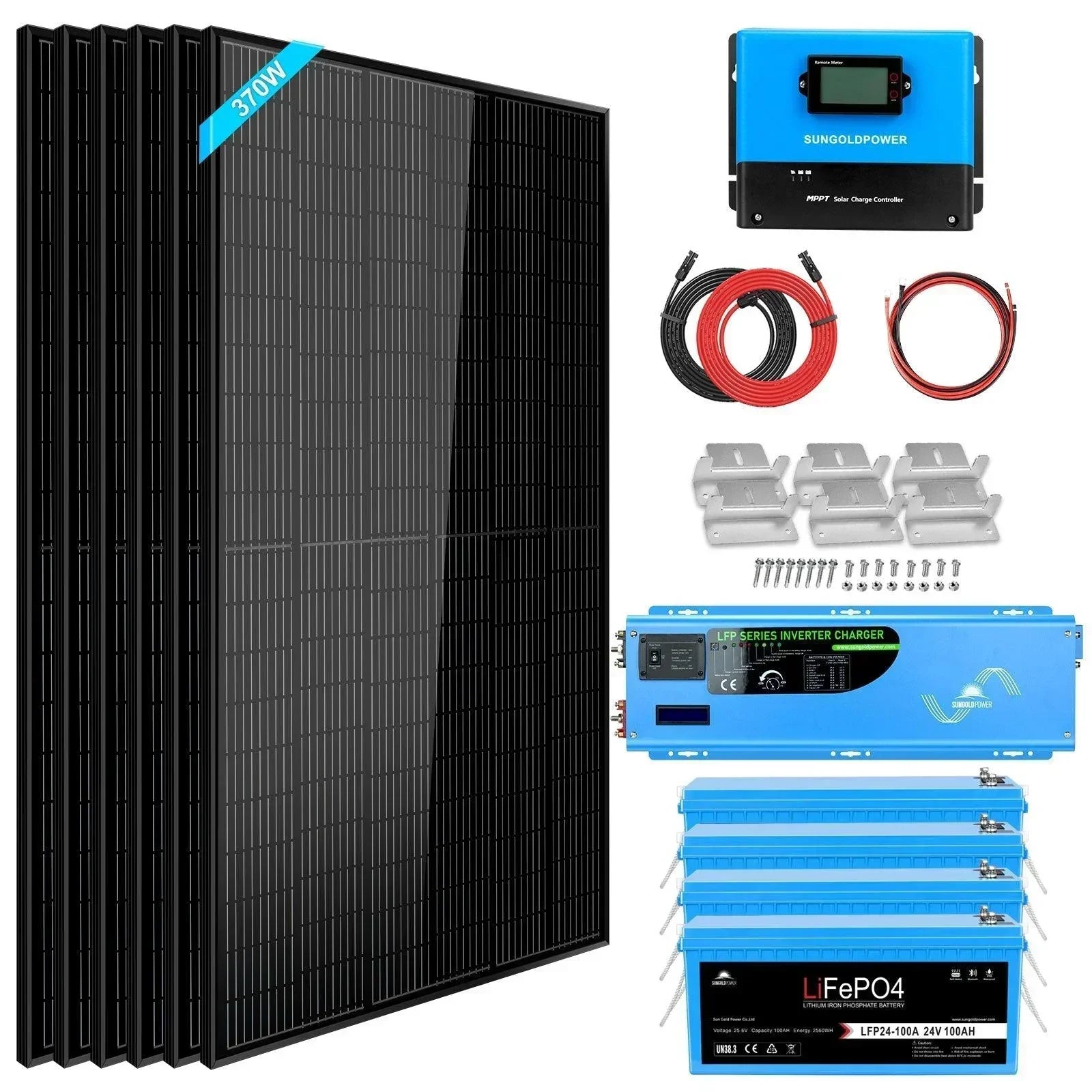 Off Grid Solar Kit 6000W 48VDC 120V/240V 10.24KWH Lithium Battery 6 X 370 Watt Solar Panels SGK-PRO64