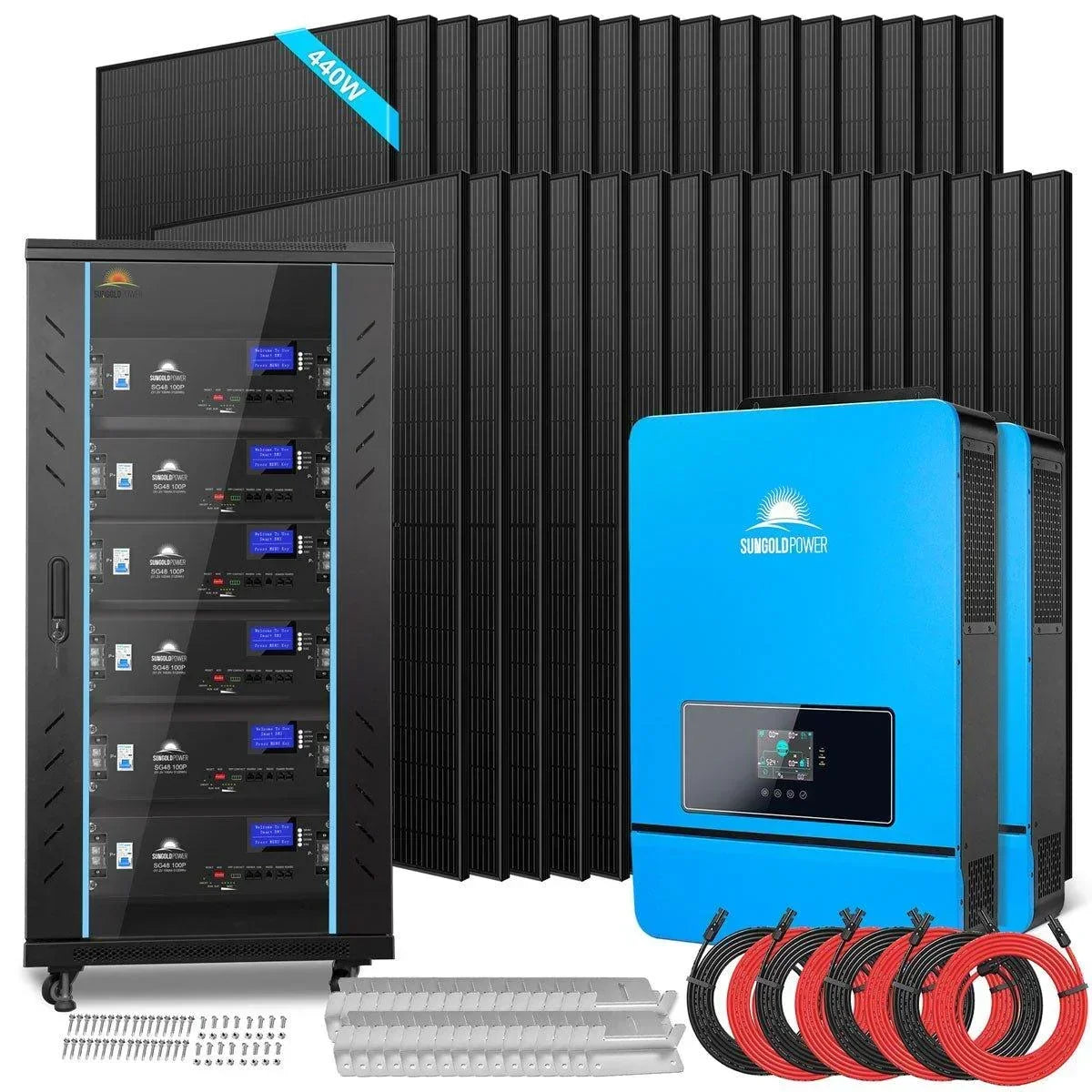 Off Grid Solar Kit 20Kw 48VDC 120v/240v 30.72kwh Lithium Battery 32 X 450 Watts Solar Panels SGR-20K30E