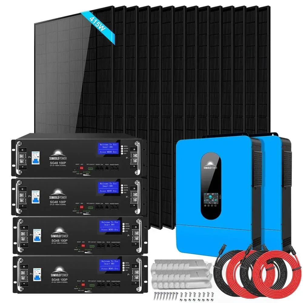 Off-Grid Solar Kit 13000W 48VDC 120V/240V 20.48KWH Lithium Battery 14 X 415 Watts Solar Panels SGR-13KM
