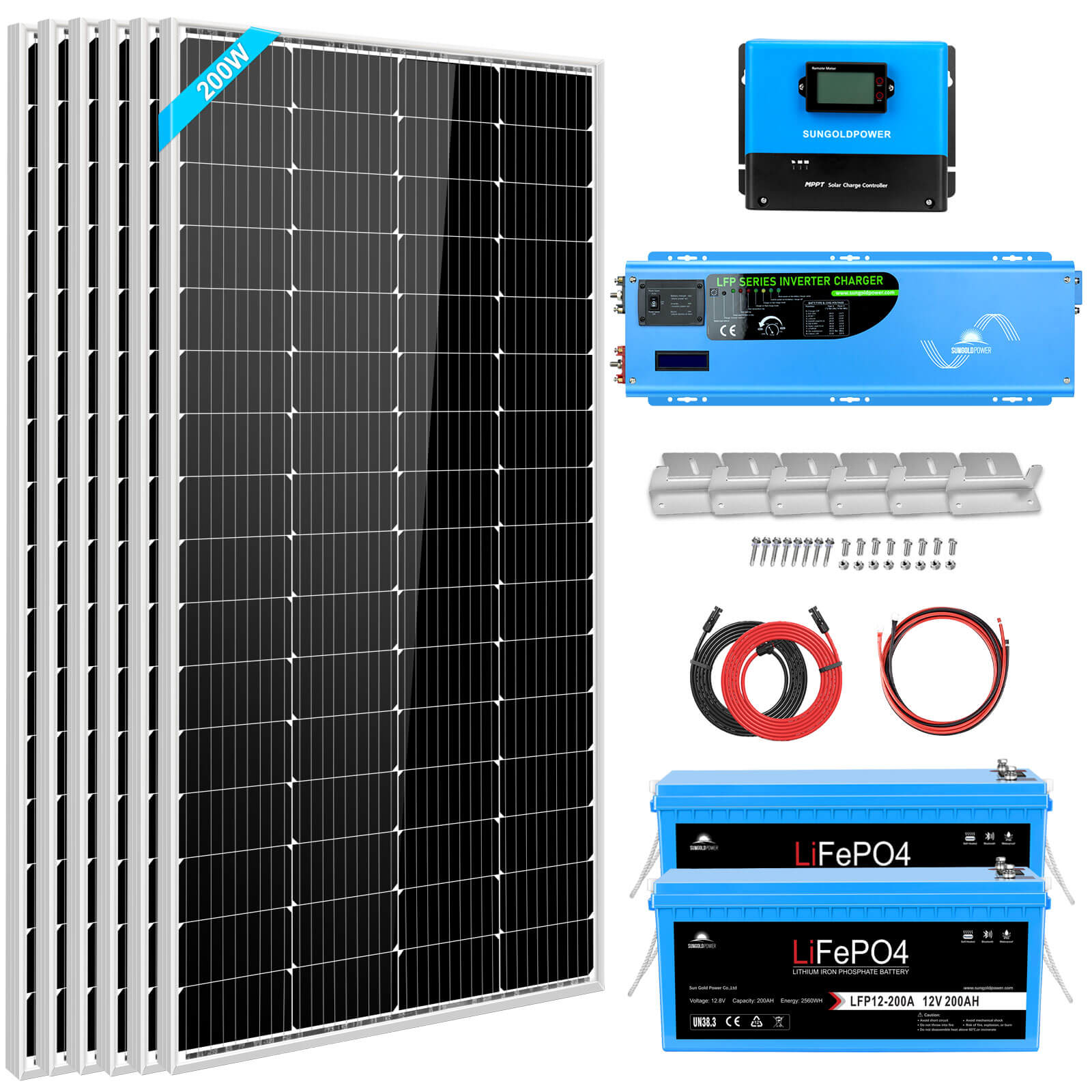 Off Grid Solar Kit 4000W Inverter 12VDC 120V/240V LiFePO4 Battery 1200 Watt Solar Back Up SGK-PR4S (SC)