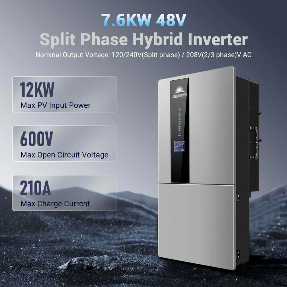 Hybrid Solar Kit 7.6KW 48V Split Phase 15.36KWH/30.72KWH Lithium Battery 415/ 500 Watt Solar Panel (Optional) SGH-7.6N3E/ SGH-7.6DN6E