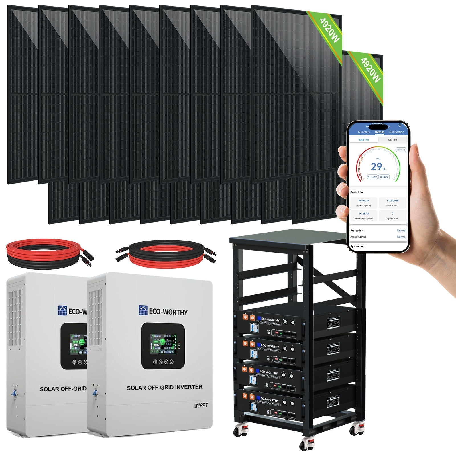 ECO-WORTHY Complete Off-Grid Solar Panel Kit | 2×5kW 120V/240V Output | 20.48kWh–30.72kWh Lithium Battery | 7380W–9840W Solar Input (SC)