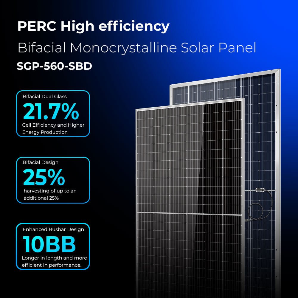 560W Bifacial PERC Solar Panel  | SGP-560-SBD (31 PANELS) UL61730 (SC)