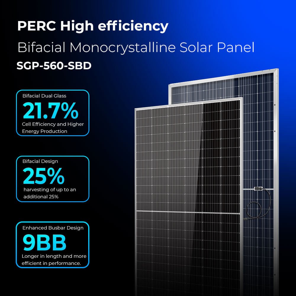 560W Bifacial PERC Solar Panel  | SGP-560-SBD (31 PANELS) UL61730