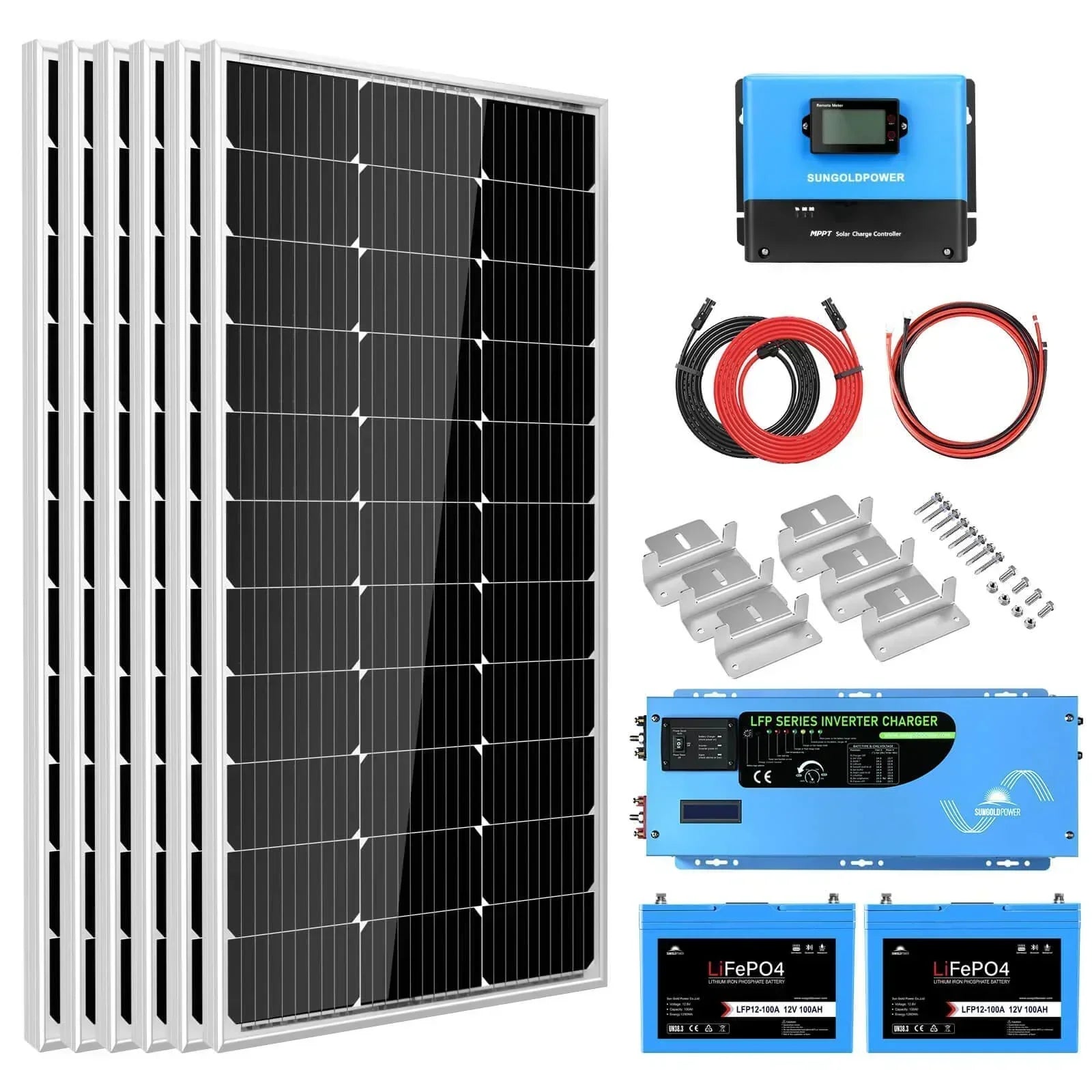 Off Grid Solar Kit 3000W Inverter 12VDC 120V Output Battery 600 watt Solar Back Up SGK-PRO3