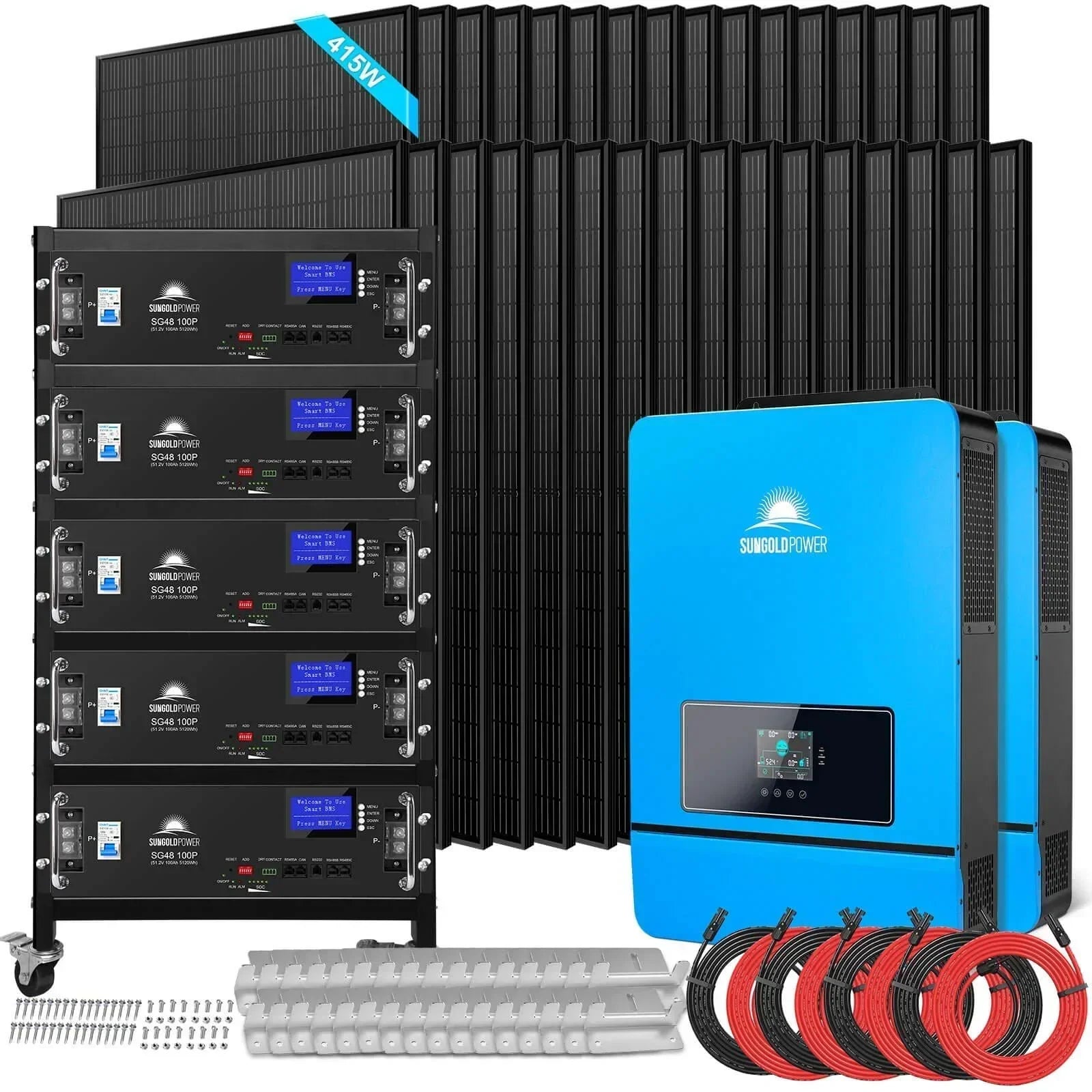 Off Grid Solar Kit 16KW 48VDC 120V/240V 25.6KWH LITHIUM BATTERY 32 X 415 Watts Solar Panels SGR-16K25E