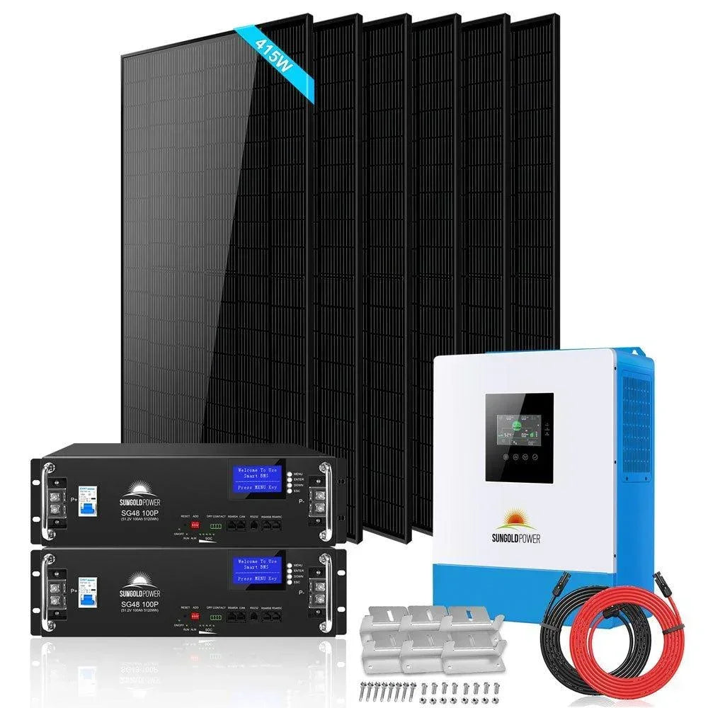 Off-Grid Solar Kit 5000W 48VDC 120V 10.24KWH Lithium Battery 6 X 415 Watts Solar Panels SGR-5KE