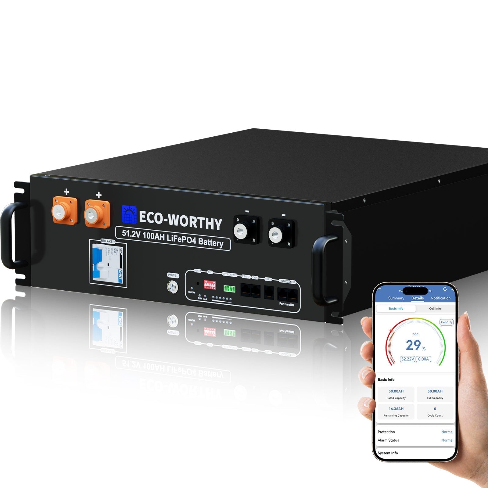 ECO-WORTHY 48V 100Ah Server Rack Battery | 5.12kWh V3 Lithium Battery | UL1973 | UL9540A | CEC (SC)