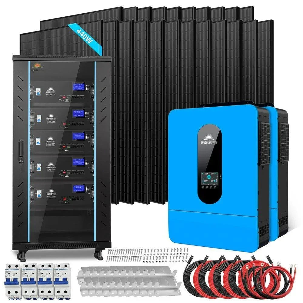 Off Grid Solar Kit 13000W 48VDC 120V/240V 25.6KWH Lithium Battery 22 X 450 Watts Solar Panels SGR-13K25E