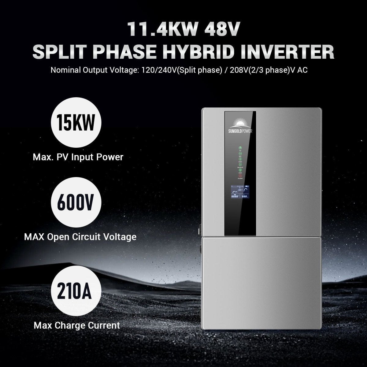 Hybrid Solar Kit 11.4KW 48V Split Phase 20.48KWH/50.2KWH Lithium Battery 440 Watt Solar Panel SGH-11N2E/ SGH-11N5E (SC)