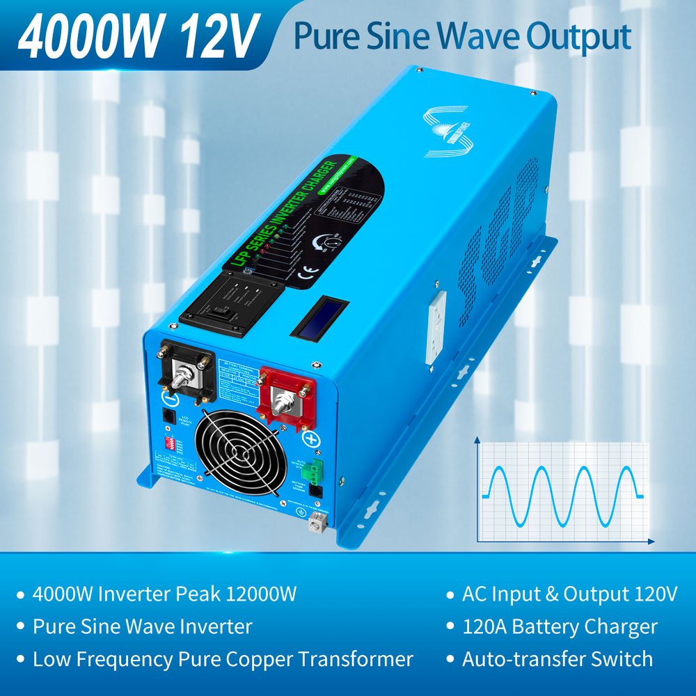 Off Grid Solar Kit 4000W Inverter 12VDC 120V/240V LiFePO4 Battery 1200 Watt Solar Back Up SGK-PR4S (SC)