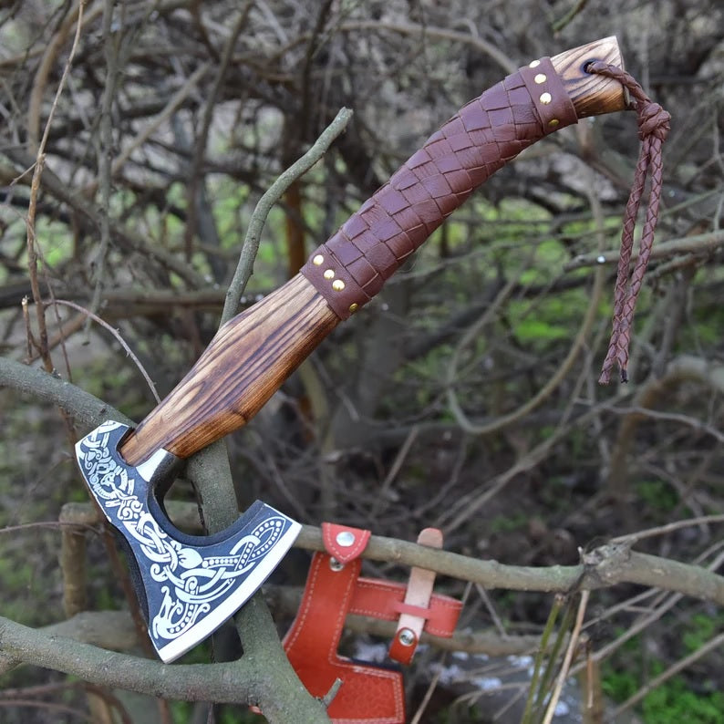 Handmade High Carbon Steel Etched Blade Functional Axe (SC)