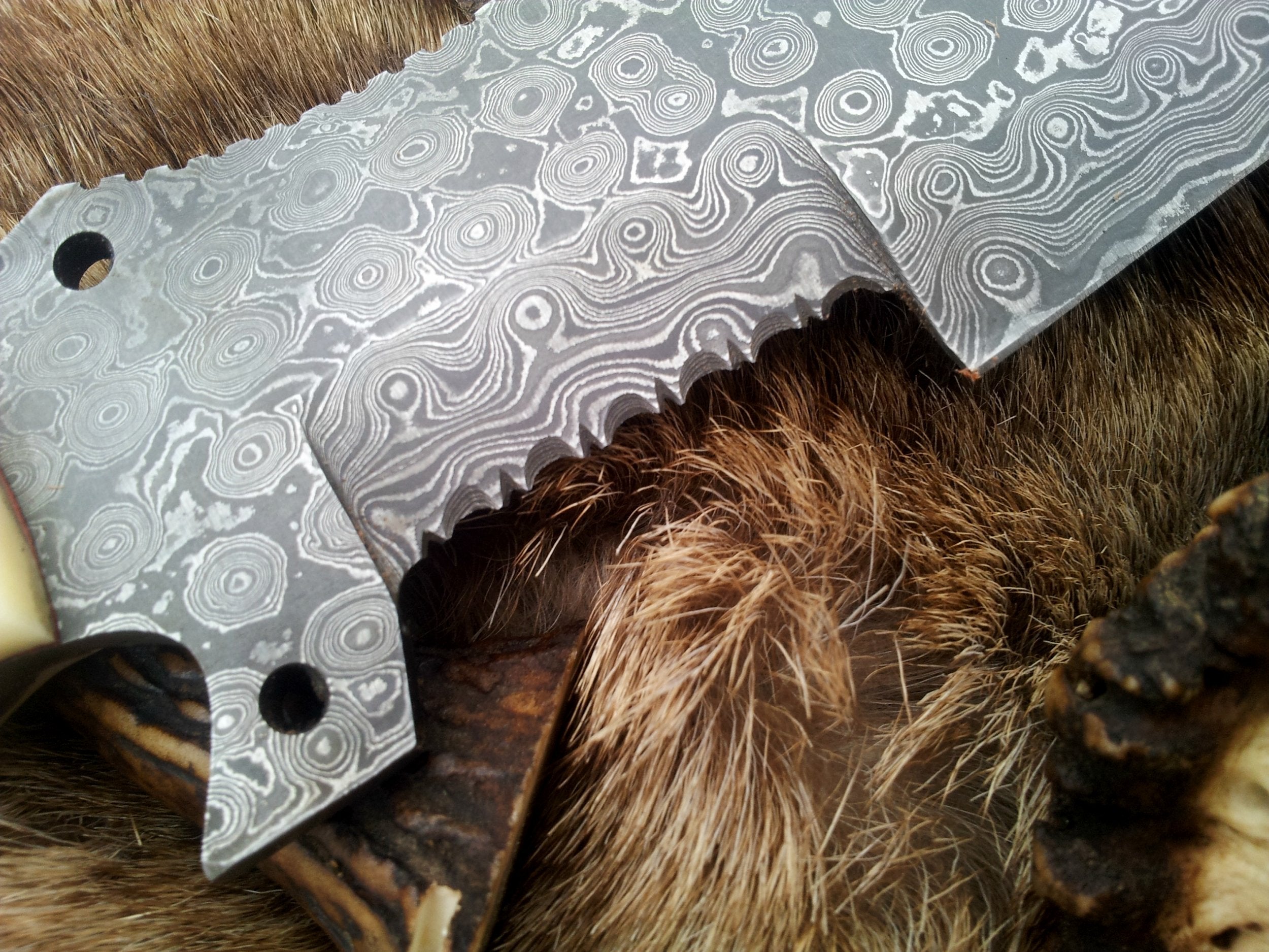 Custom Handmade Damascus Tanto Tracker (SC) Knife with Camel Bone Handle and Leather Sheath – Full Tang 12-Inch Survival Knife by KBS Knives