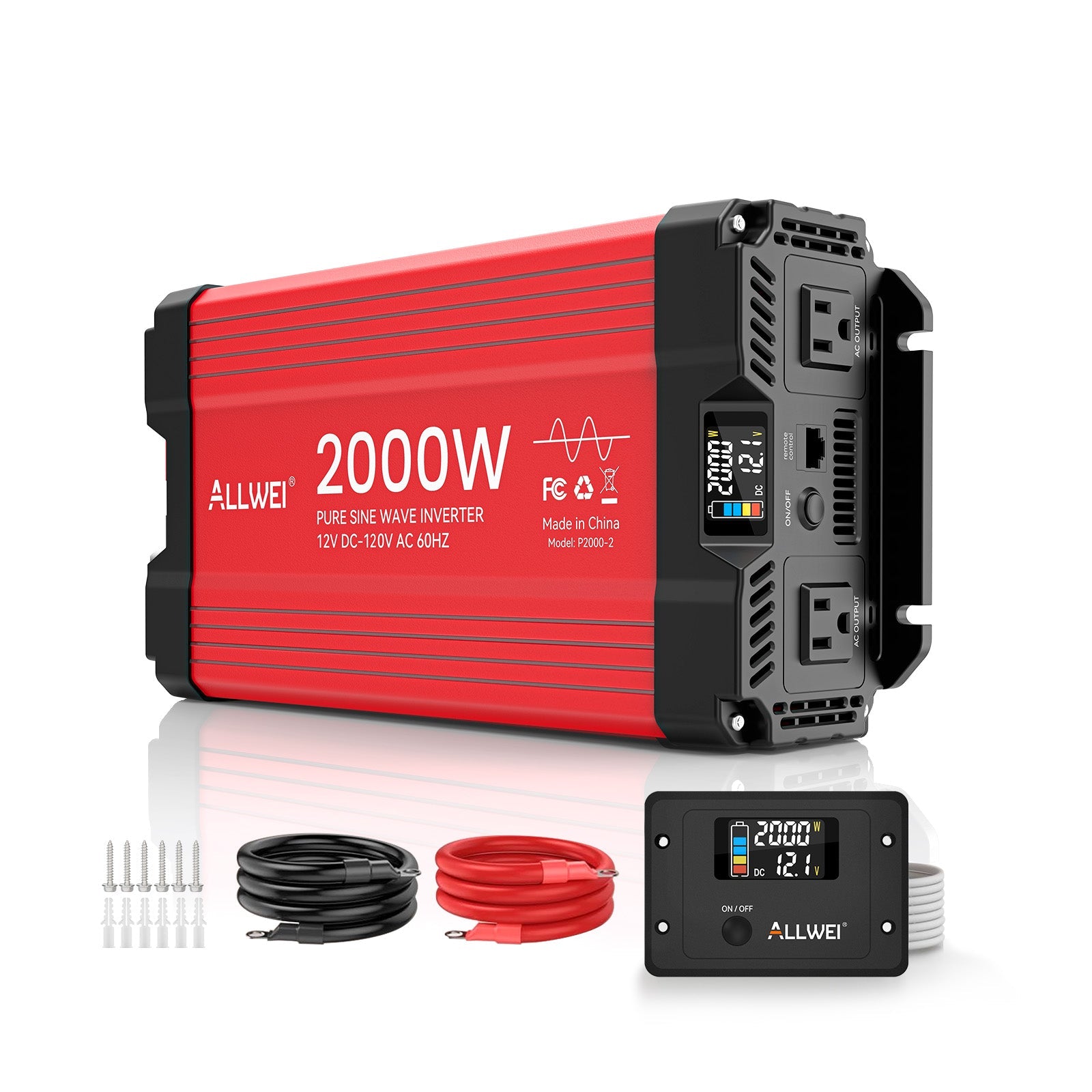 ALLWEI 2000W Pure Sine Wave Inverter - 12V DC to 120V AC Power Converter