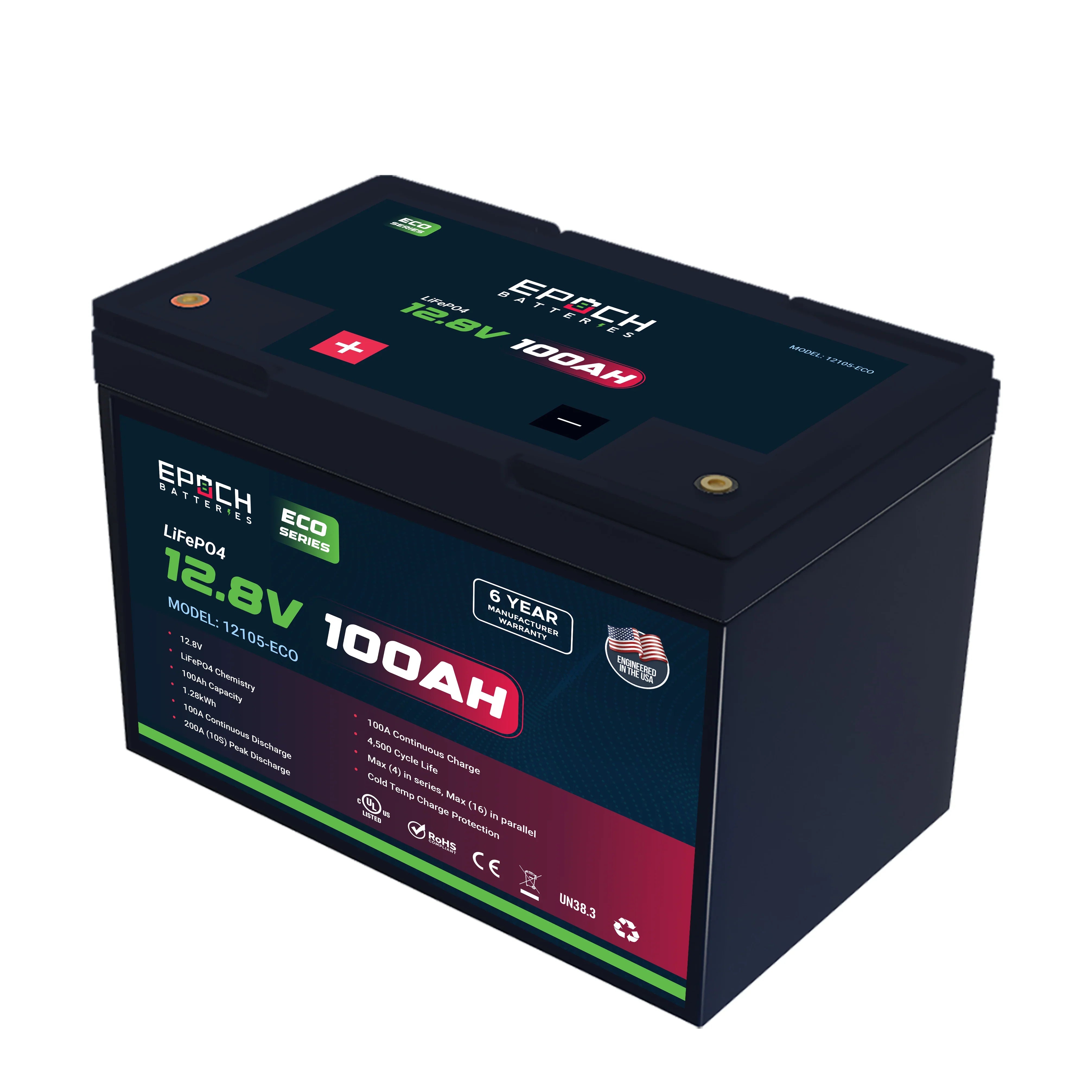 Epoch Batteries 12V 100Ah (1.28kWh) - Eco Series LiFePO4 Battery