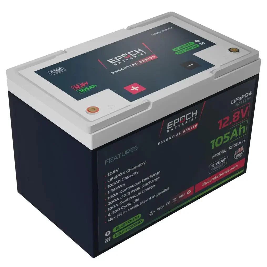 Epoch Batteries 12V 105Ah - Group 24 - Heated & Bluetooth LiFePO4 Battery (SC)