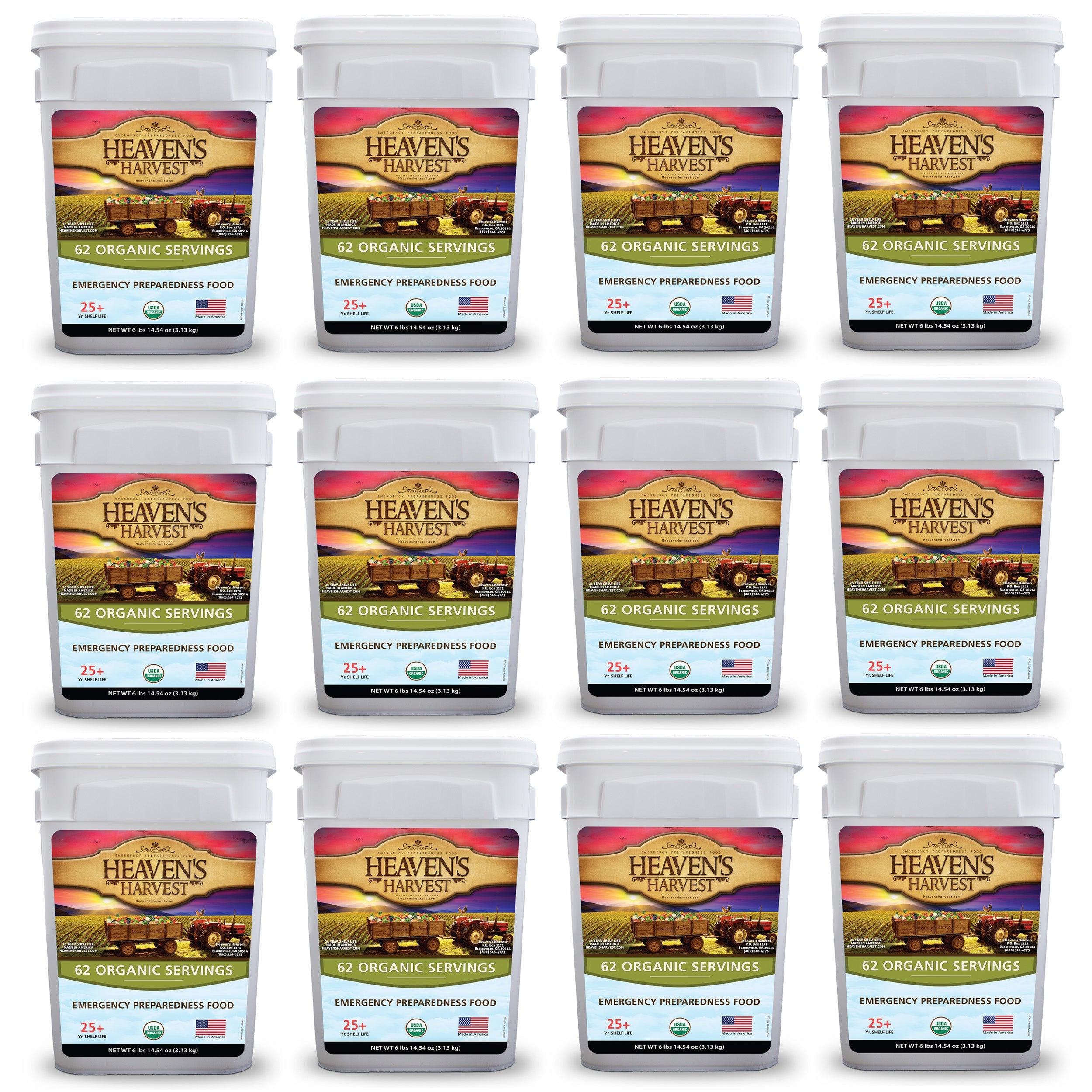 Organic Meal Bucket - 12 Pack -  Emergency Food Survival Kit (SC)