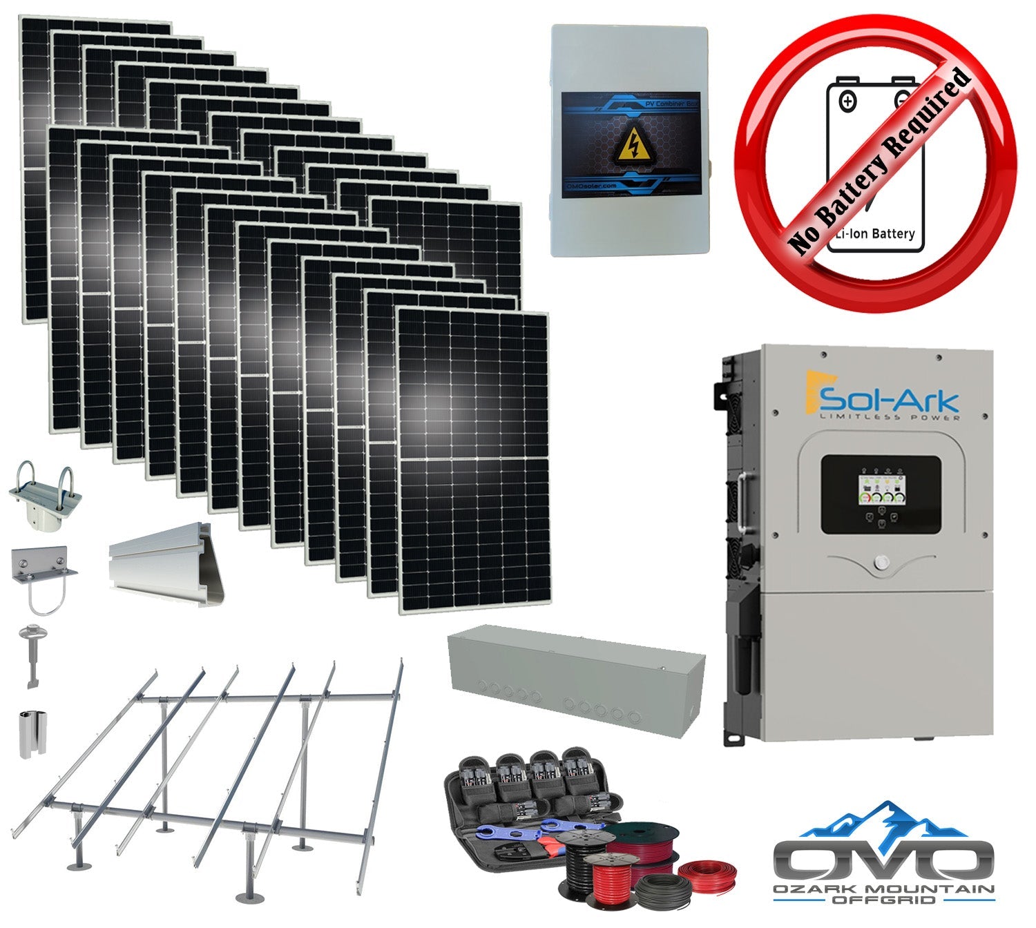 12KW Complete Offgrid Solar Kit + 15K Sol-Ark Inverter +13.2KW Solar with Ground Mount Rails and Wiring (SC)