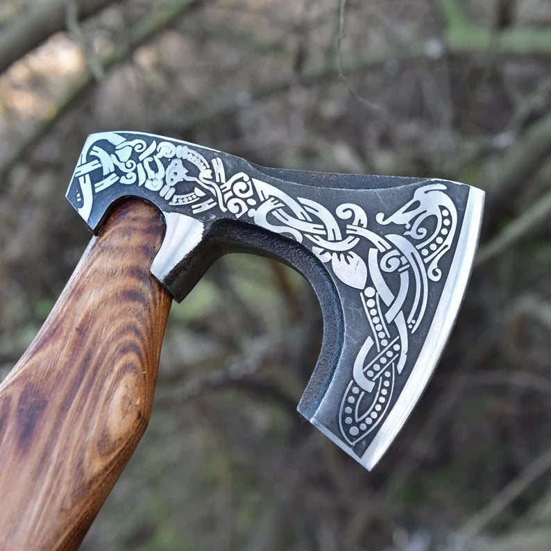 Handmade High Carbon Steel Etched Blade Functional Axe (SC)