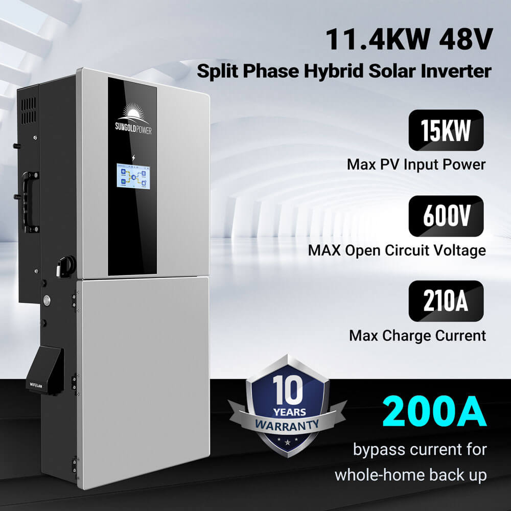 Hybrid Solar Kit 11.4KW 48V Split Phase 51.2 KWH Lithium Battery 36 X 450 Watt Solar Panel (Optional) SGH-11N5E