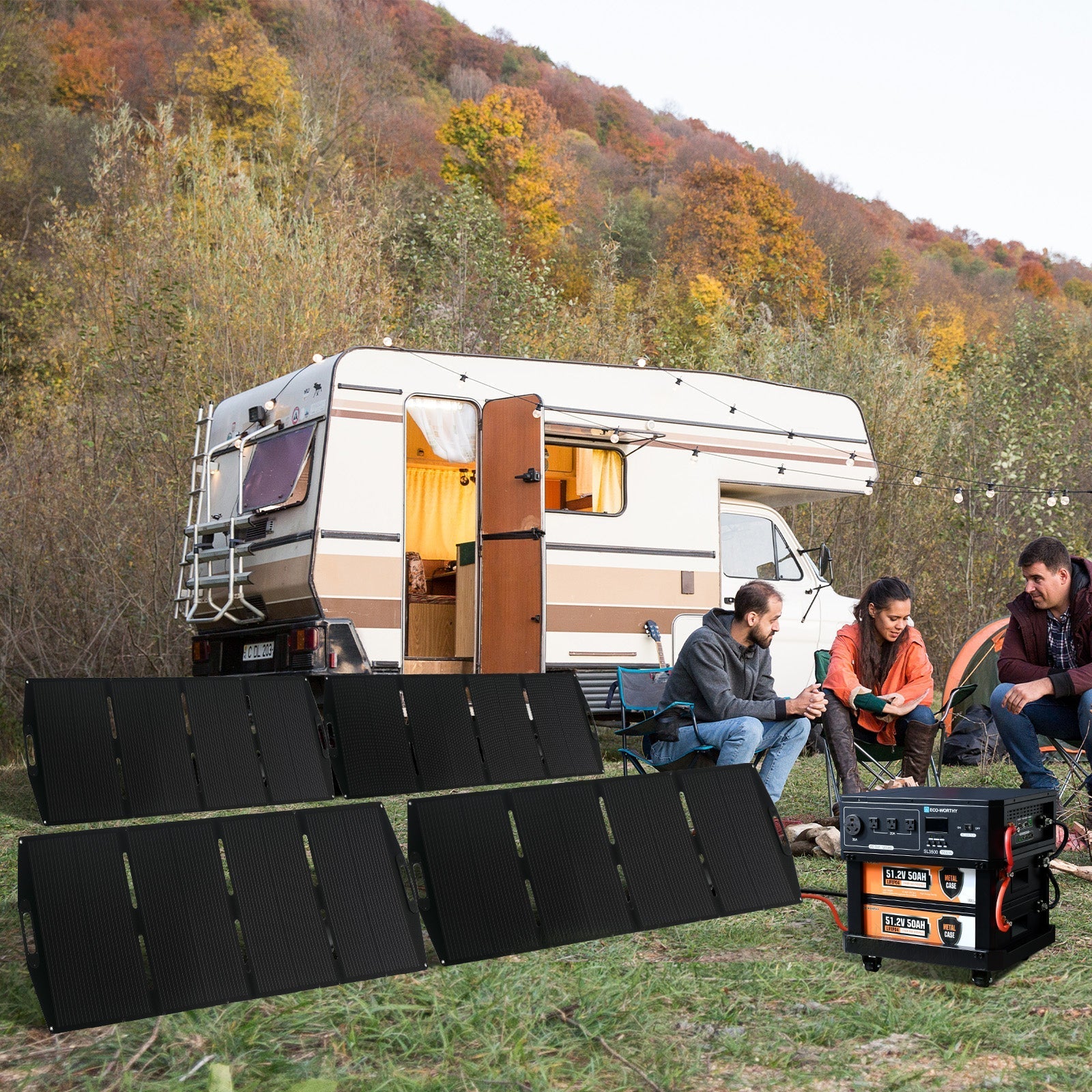 ECO-WORTHY SL3500 Stackable Power Station with 4×200W Portable Solar Panels | 5120 Wh Capacity | Emergency Backup | Portable & Expandable Power & Capacity (SC)