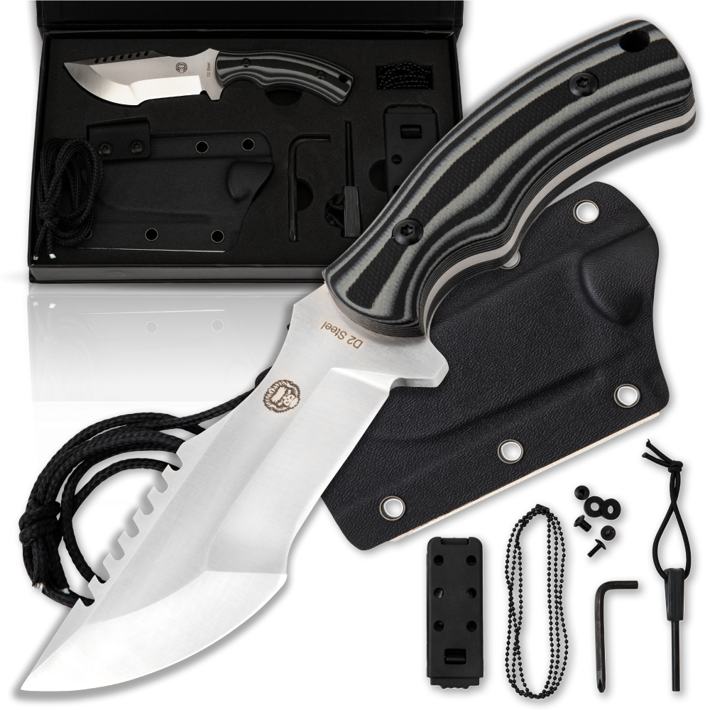 The Baby Tracker D2 Steel Bushcraft Survival Neck Knife Gift Set (Black and Gray) (SC)