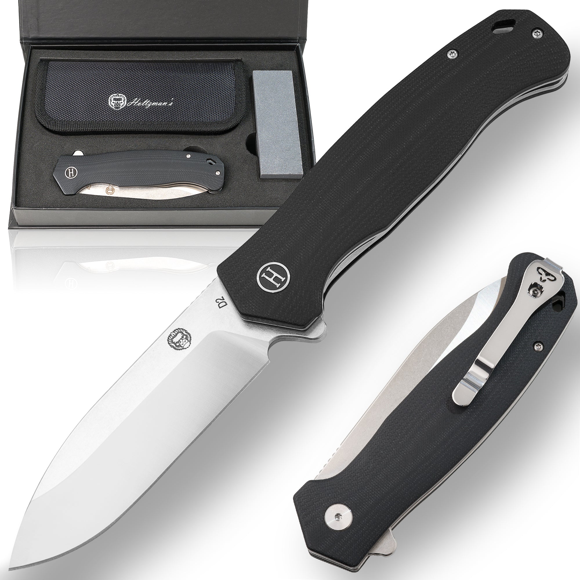 The Wild Trail Folding Pocket Knife Giftset for Men and Women (Silver and Black) (SC)