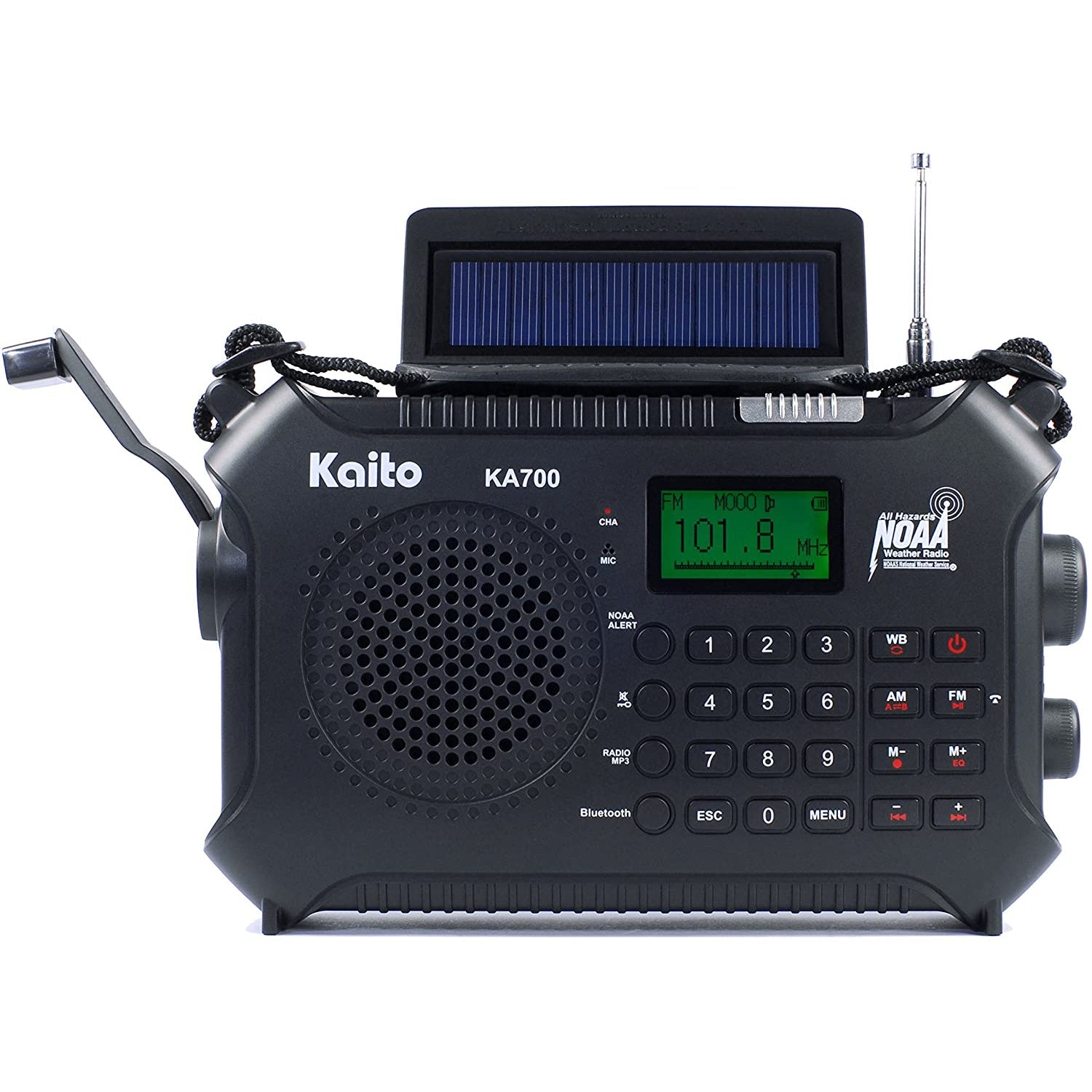 Kaito KA700 AM FM NOAA Weather Radio Recorder Bluetooth Dynamo & Solar - Black (SC)