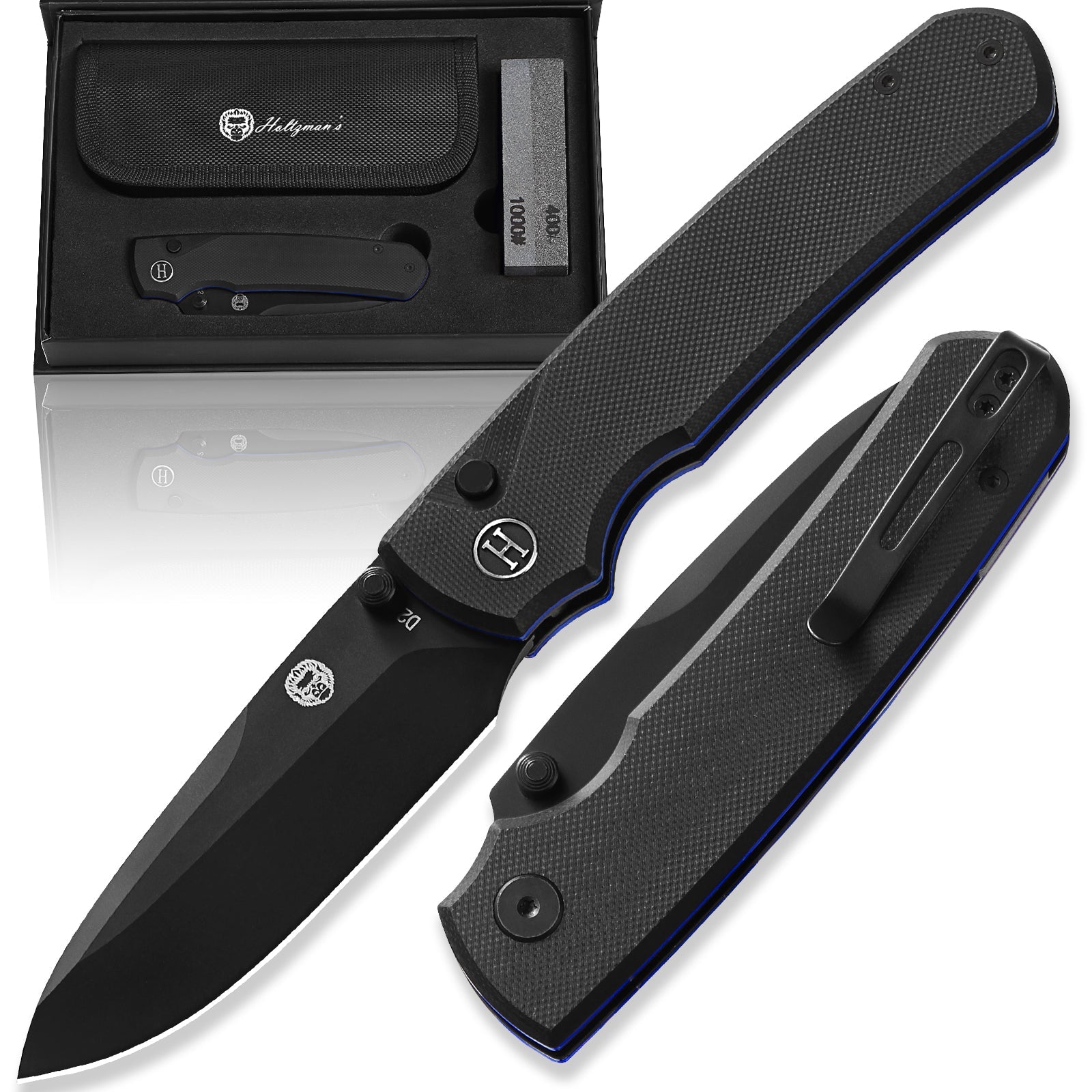The Loyalist Folding Pocket Knife Giftset for Men and Women (Black and Blue) (SC)