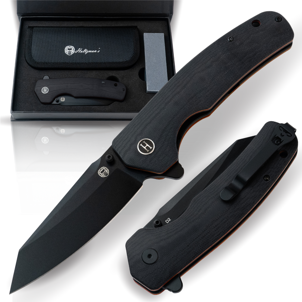 The Clip Point Folding Pocket Knife Giftset for Men and Women (Black and Orange) (SC)