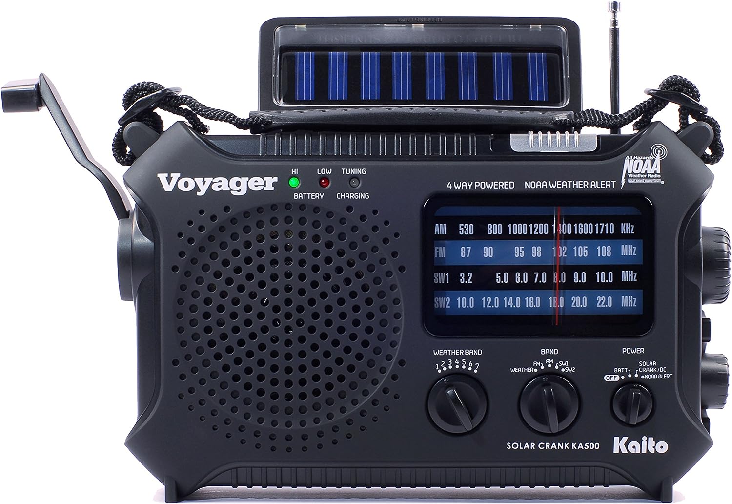Kaito KA500 5-way Powered Emergency AM/FM/SW NOAA Weather Alert Radio with Solar,Dynamo Crank,Flashlight and Reading Lamp - Black (SC)