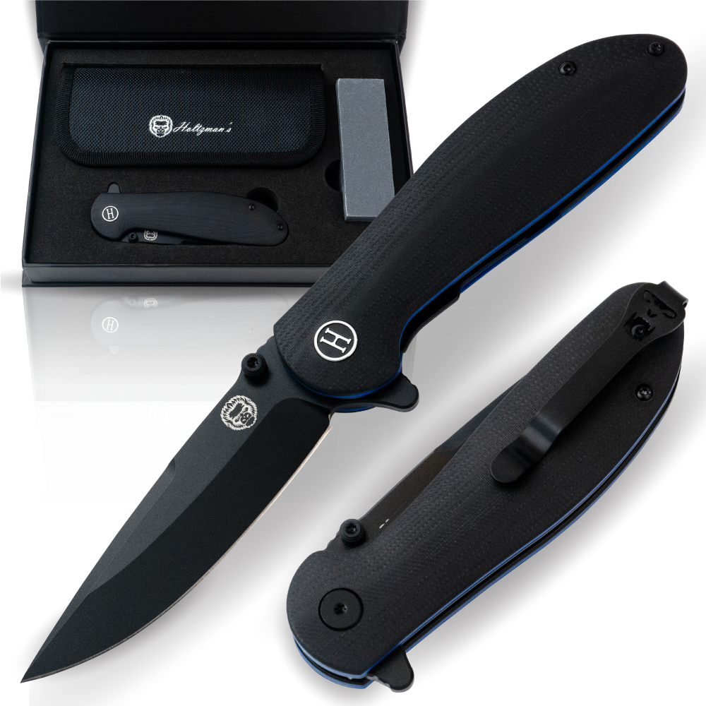 The Straight Back Folding Pocket Knife Giftset for Men and Women (Black and Blue) (SC)