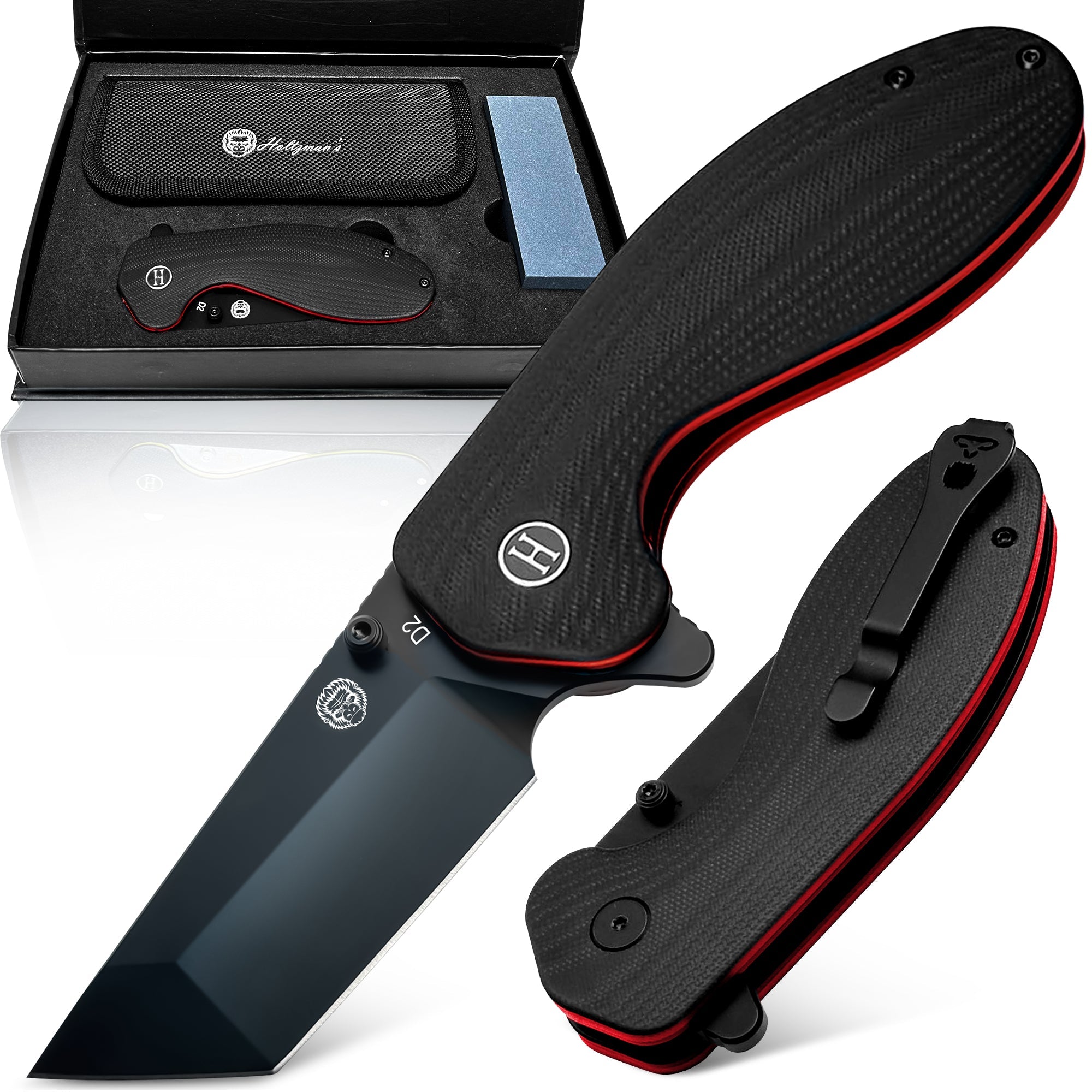 The Pioneer Folding Pocket Knife Giftset for Men and Women (Black and Orange) (SC)