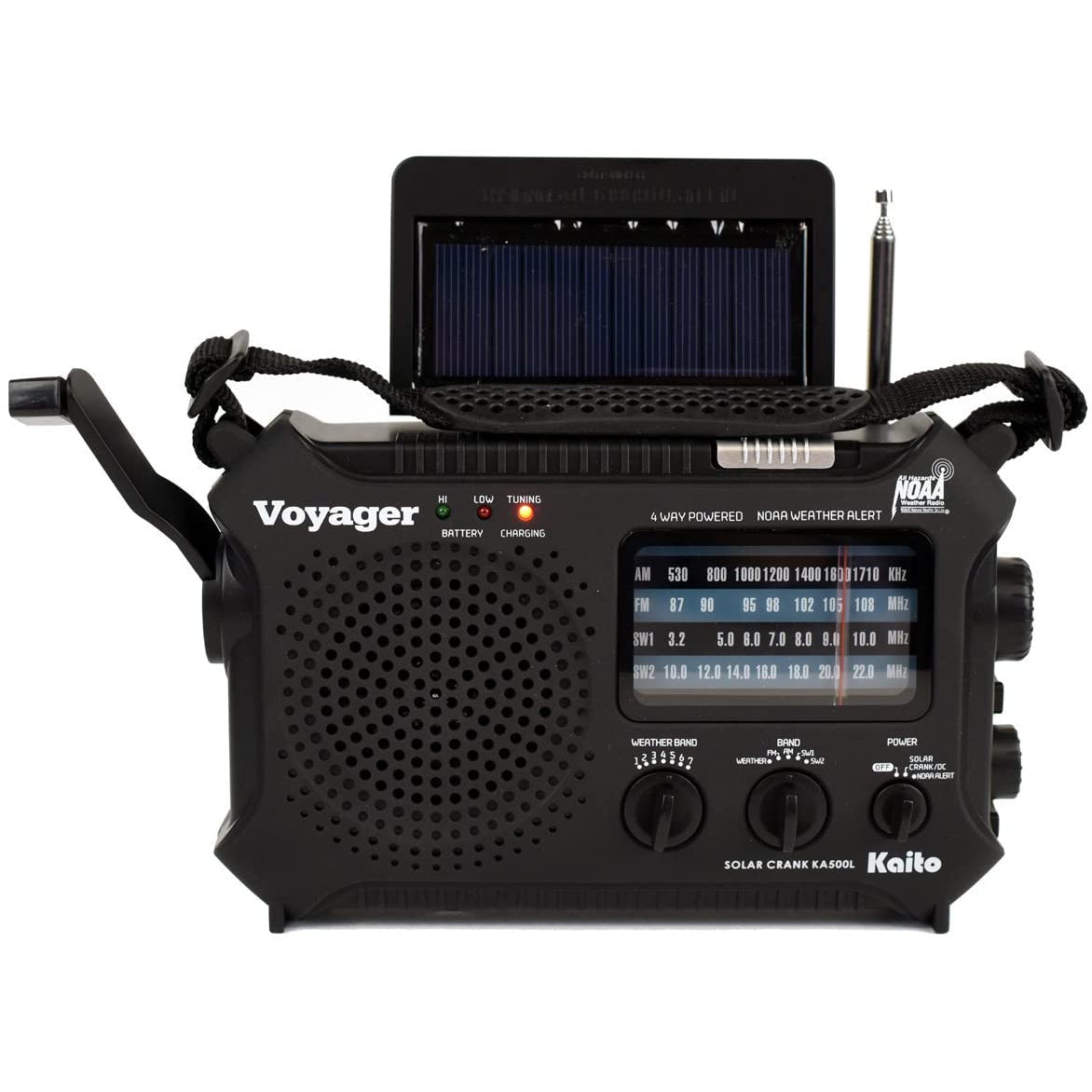 Kaito KA500L 4-Way Powered Emergency AM/FM/SW NOAA Weather Alert Radio with Solar Dynamo Crank Flashlight - Black (SC)