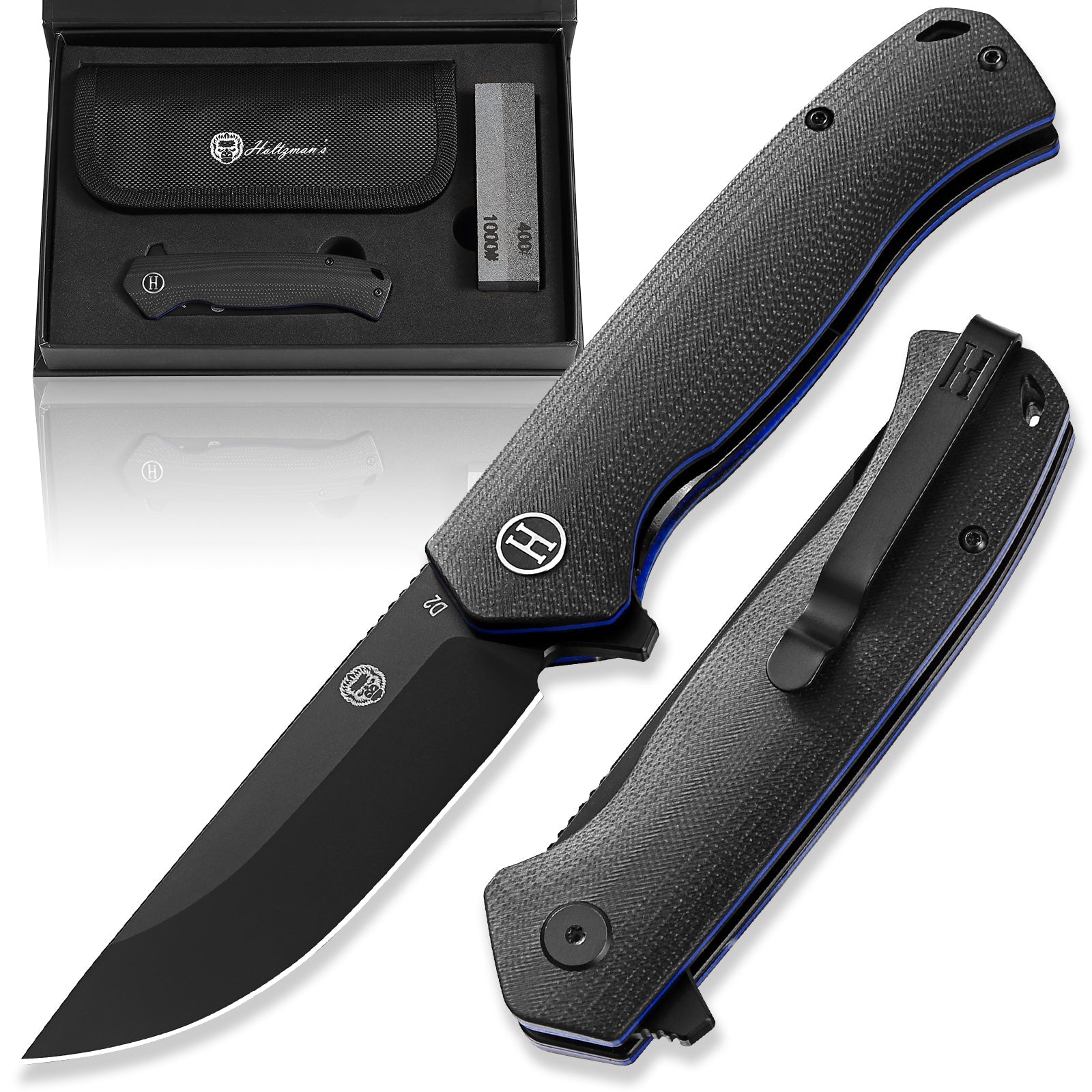 The Pathfinder Folding Pocket Knife Giftset for Men and Women (Black and Blue) (SC)
