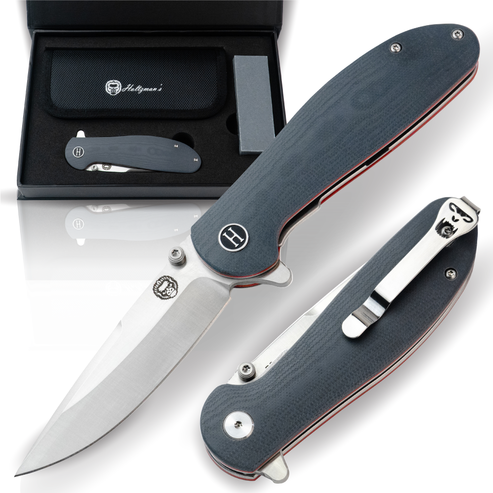 The Straight Back Folding Pocket Knife Giftset for Men and Women (Grey and Red) (SC)