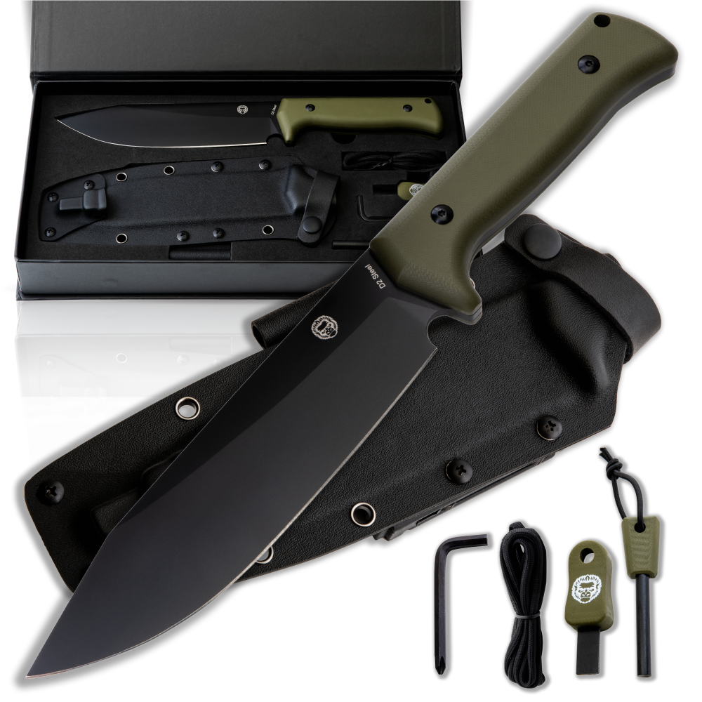 The Congo D2 Steel Bushcraft  (SC) Knife Gift Set (Black Blade + Green Handle)