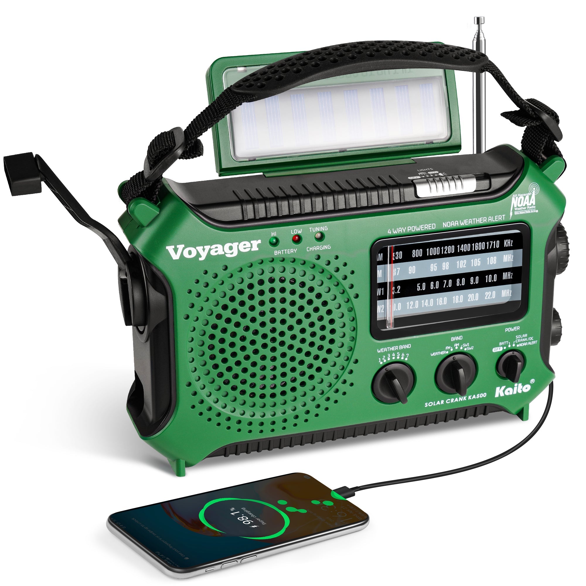 Kaito KA500 AM FM Shortwave Dynamo Solar Crank Emergency Weather Radio Green (SC)