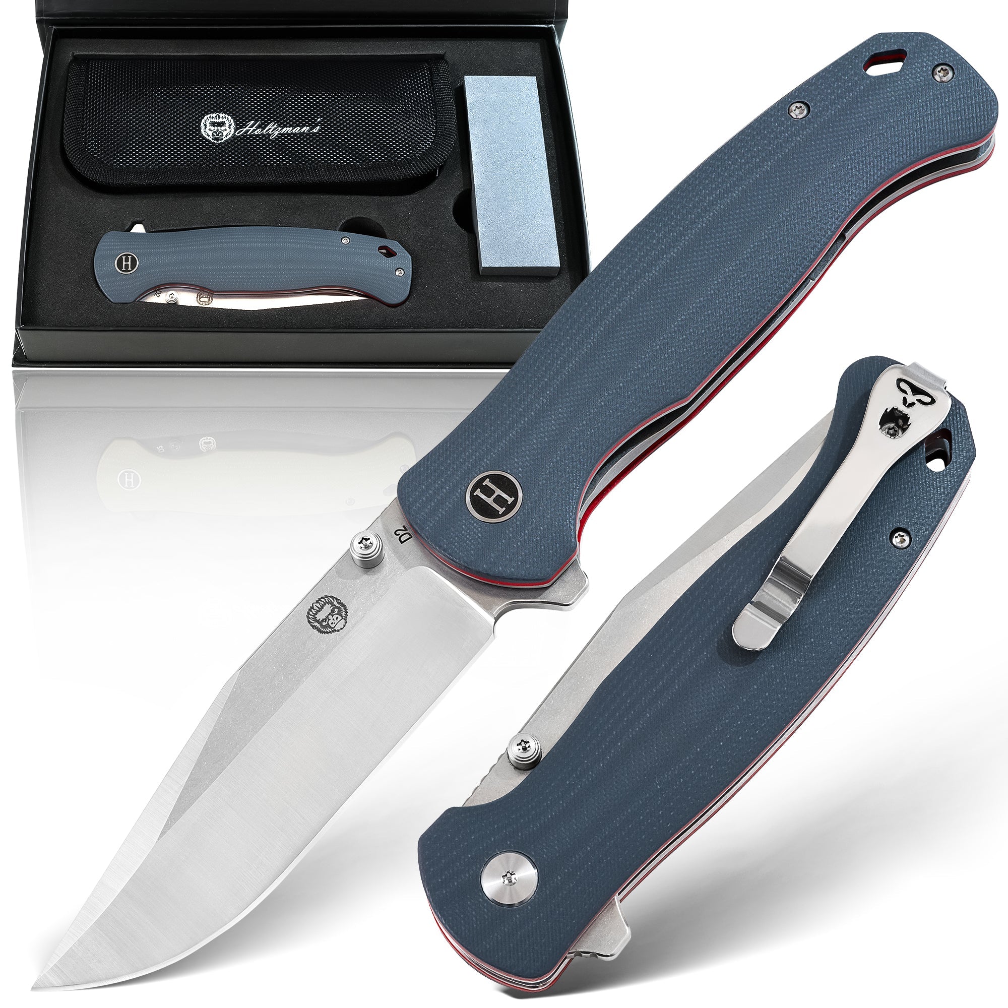 The Wrangler Folding Pocket Knife Giftset for Men and Women (Silver and Red) (SC)